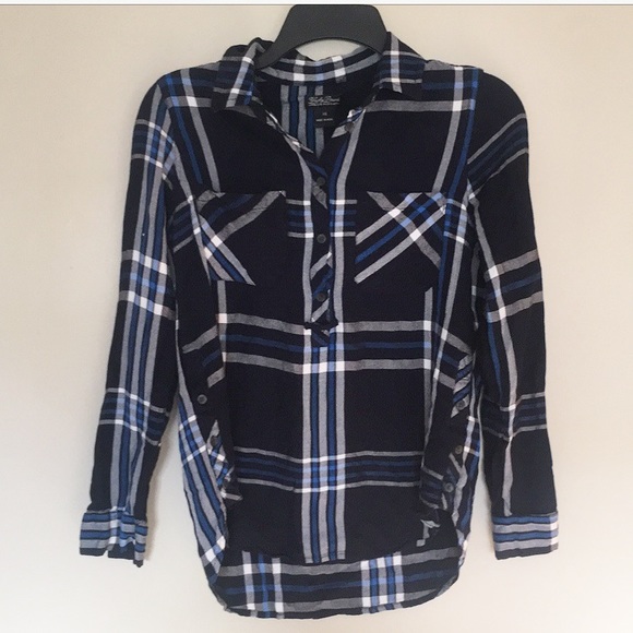 Lucky Brand Tops - Lucky brand plaid blue popover buttons on side XS